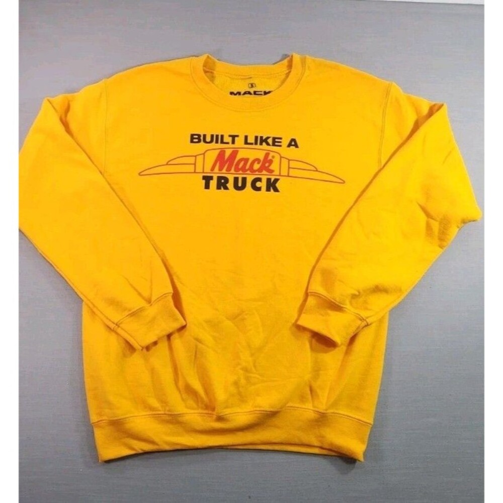 Mack Truck “Built Like a Mack Truck” Yellow Graphic Crewneck Sweatshirt Mens S